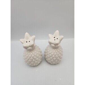 RETIRED Pottery Barn Pineapple Salt And Pepper Shakers Glazed White Ceramic